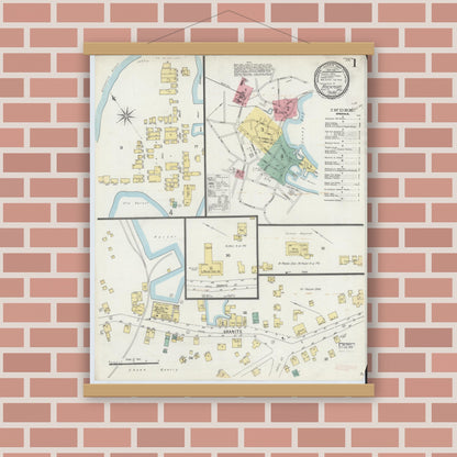 Old map wall art mockup — magnetic wood frame on brick wall — Sanborn Fire Insurance Map from Rockport, Essex County, Massachusetts (1897) - Complete Map Set