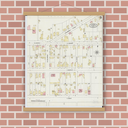 Old map wall art mockup — magnetic wood frame on brick wall — Sanborn Fire Insurance Map from Xenia, Greene County, Ohio (1895), Sheet #0003