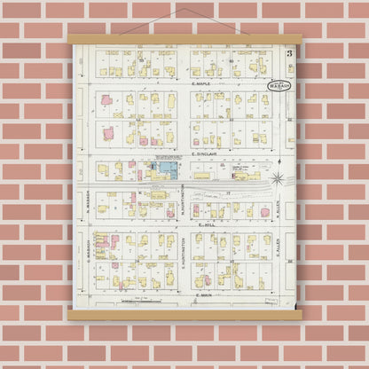 Old map wall art mockup — magnetic wood frame on brick wall — Sanborn Fire Insurance Map from Wabash, Wabash County, Indiana (1893), Sheet #0003