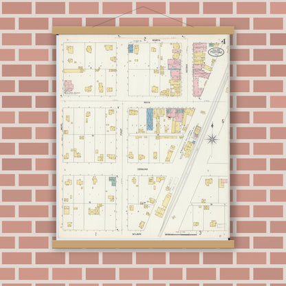 Old map wall art mockup — magnetic wood frame on brick wall — Sanborn Fire Insurance Map from Peotone, Will County, Illinois (1907), Sheet #0004