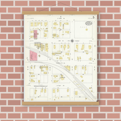 Old map wall art mockup — magnetic wood frame on brick wall — Sanborn Fire Insurance Map from Sanford, Seminole County, Florida (1912), Sheet #0005