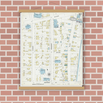 Old map wall art mockup — magnetic wood frame on brick wall — Sanborn Fire Insurance Map from Joliet, Will County, Illinois (1891), Sheet #0010