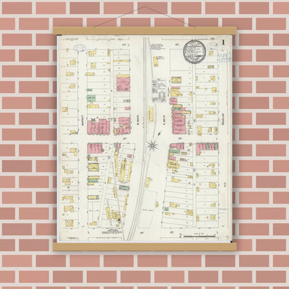 Old map wall art mockup — magnetic wood frame on brick wall — Sanborn Fire Insurance Map from Lee's Summit, Jackson County, Missouri (1898) - Complete Map Set