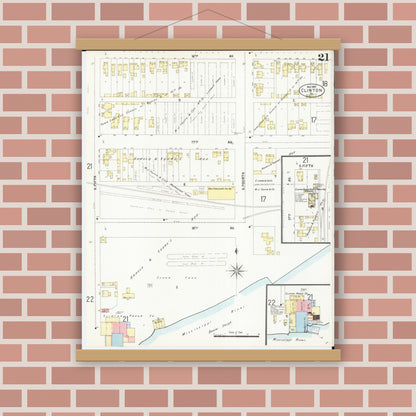 Old map wall art mockup — magnetic wood frame on brick wall — Sanborn Fire Insurance Map from Clinton, Clinton County, Iowa (1897), Sheet #0021