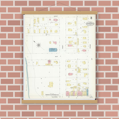 Old map wall art mockup — magnetic wood frame on brick wall — Sanborn Fire Insurance Map from Perrysburg, Wood County, Ohio (1908), Sheet #0003