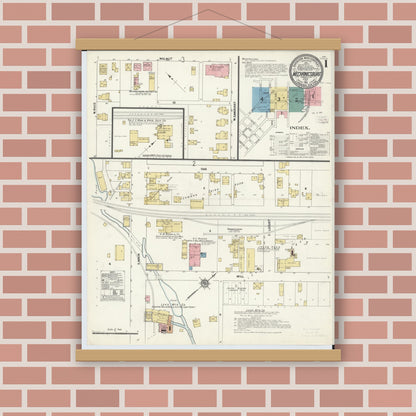 Old map wall art mockup — magnetic wood frame on brick wall — Sanborn Fire Insurance Map from Mechanicsburg, Champaign County, Ohio (1911) - Complete Map Set