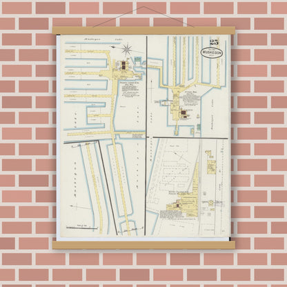 Old map wall art mockup — magnetic wood frame on brick wall — Sanborn Fire Insurance Map from Muskegon, Muskegon County, Michigan (1887), Sheet #0025