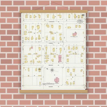 Old map wall art mockup — magnetic wood frame on brick wall — Sanborn Fire Insurance Map from Dixon, Lee County, Illinois (1902), Sheet #0014