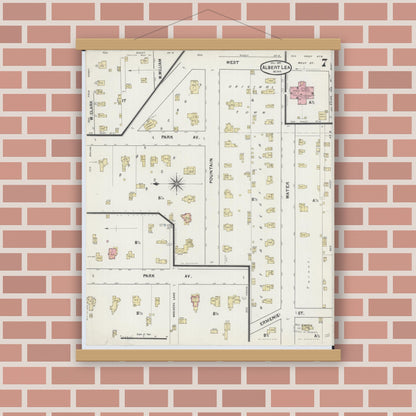 Old map wall art mockup — magnetic wood frame on brick wall — Sanborn Fire Insurance Map from Albert Lea, Freeborn County, Minnesota (1891), Sheet #0007