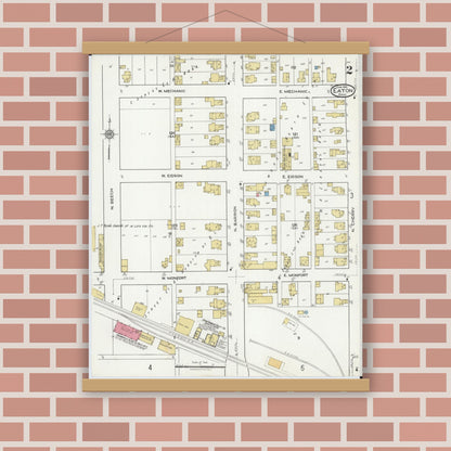 Old map wall art mockup — magnetic wood frame on brick wall — Sanborn Fire Insurance Map from Eaton, Preble County, Ohio (1921), Sheet #0002