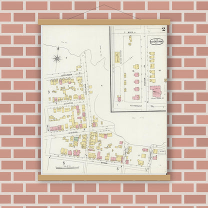 Old map wall art mockup — magnetic wood frame on brick wall — Sanborn Fire Insurance Map from Haverstraw, Rockland County, New York (1896), Sheet #0002