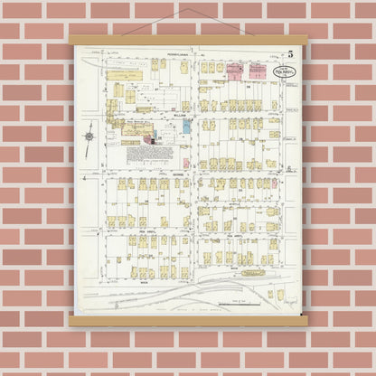 Old map wall art mockup — magnetic wood frame on brick wall — Sanborn Fire Insurance Map from Pen Argyl, Northampton County, Pennsylvania (1912), Sheet #0005