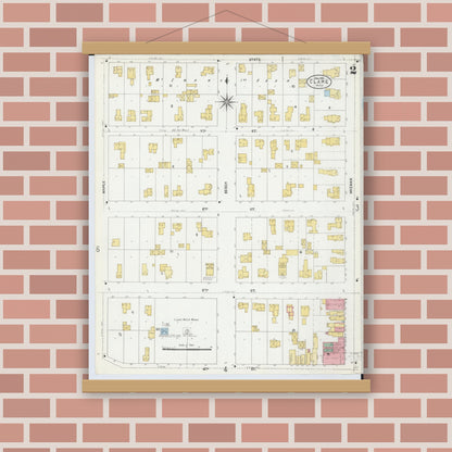 Old map wall art mockup — magnetic wood frame on brick wall — Sanborn Fire Insurance Map from Clare, Clare County, Michigan (1906), Sheet #0002