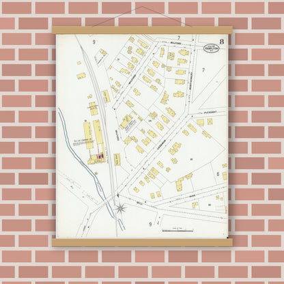 Old map wall art mockup — magnetic wood frame on brick wall — Sanborn Fire Insurance Map from Hamilton, Madison County, New York (1901), Sheet #0008