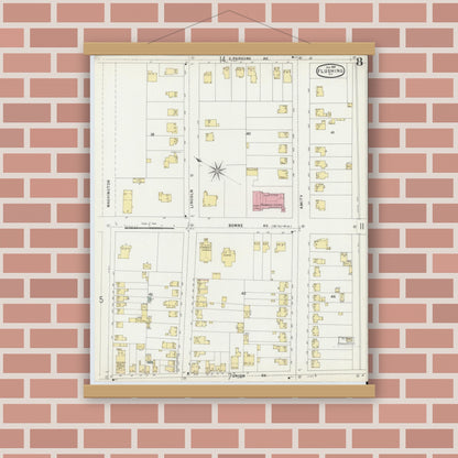 Old map wall art mockup — magnetic wood frame on brick wall — Sanborn Fire Insurance Map from Flushing, Queens County, New York (1897), Sheet #0008