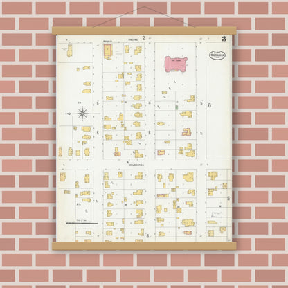 Old map wall art mockup — magnetic wood frame on brick wall — Sanborn Fire Insurance Map from Menasha, Winnebago County, Wisconsin (1900), Sheet #0003