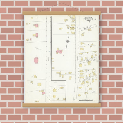 Old map wall art mockup — magnetic wood frame on brick wall — Sanborn Fire Insurance Map from Kinderhook, Columbia County, New York (1912), Sheet #0005