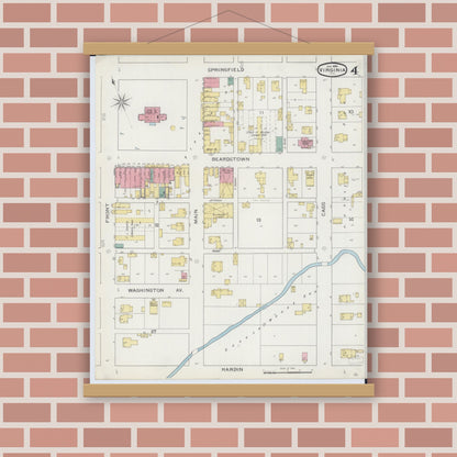 Old map wall art mockup — magnetic wood frame on brick wall — Sanborn Fire Insurance Map from Virginia, Cass County, Illinois (1894), Sheet #0004