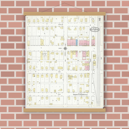Old map wall art mockup — magnetic wood frame on brick wall — Sanborn Fire Insurance Map from West Frankfort, Franklin County, Illinois (1914), Sheet #0002