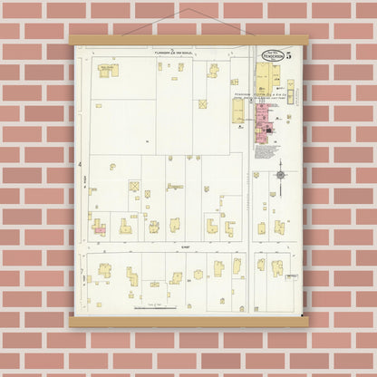 Old map wall art mockup — magnetic wood frame on brick wall — Sanborn Fire Insurance Map from Henderson, Rusk County, Texas (1912), Sheet #0005