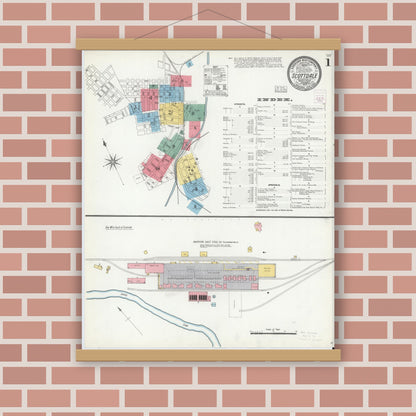 Old map wall art mockup — magnetic wood frame on brick wall — Sanborn Fire Insurance Map from Scottdale, Westmoreland County, Pennsylvania (1903) - Complete Map Set