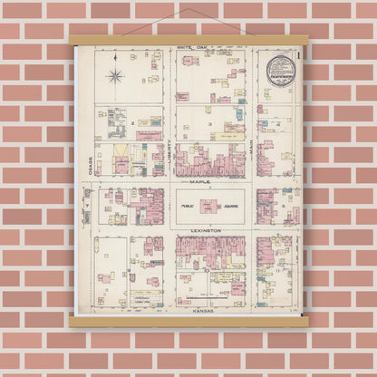 Old map wall art mockup — magnetic wood frame on brick wall — Sanborn Fire Insurance Map from Independence, Jackson County, Missouri (1885) - Complete Map Set