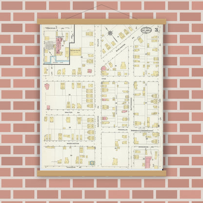 Old map wall art mockup — magnetic wood frame on brick wall — Sanborn Fire Insurance Map from Delanco, Burlington County, New Jersey (1915), Sheet #0003