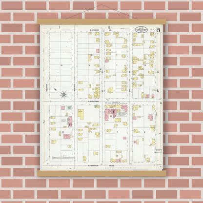 Old map wall art mockup — magnetic wood frame on brick wall — Sanborn Fire Insurance Map from Carlstadt, Bergen County, New Jersey (1902), Sheet #0003