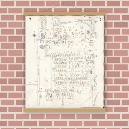 Old map wall art mockup — magnetic wood frame on brick wall — Sanborn Fire Insurance Map from Port Washington, Ozaukee County, Wisconsin (1949), Sheet #0007