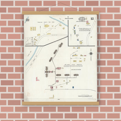 Old map wall art mockup — magnetic wood frame on brick wall — Sanborn Fire Insurance Map from Willmar, Kandiyohi County, Minnesota (1925), Sheet #0012