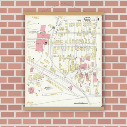 Old map wall art mockup — magnetic wood frame on brick wall — Sanborn Fire Insurance Map from Ashley, Luzerne County, Pennsylvania (1911), Sheet #0004