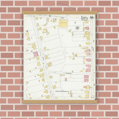 Old map wall art mockup — magnetic wood frame on brick wall — Sanborn Fire Insurance Map from Danville, Independent Cities, Virginia (1904), Sheet #0010