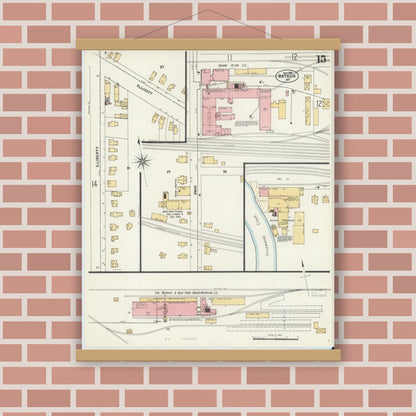 Old map wall art mockup — magnetic wood frame on brick wall — Sanborn Fire Insurance Map from Batavia, Genesee County, New York (1901), Sheet #0015