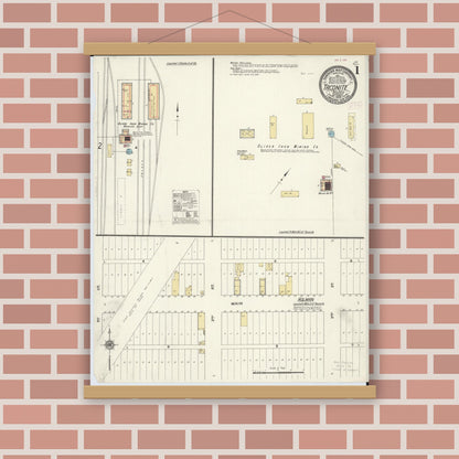 Old map wall art mockup — magnetic wood frame on brick wall — Sanborn Fire Insurance Map from Taconite, Ltasca County, Minnesota (1909) - Complete Map Set
