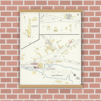 Old map wall art mockup — magnetic wood frame on brick wall — Sanborn Fire Insurance Map from Holden, Worcester County, Massachusetts (1910), Sheet #0004