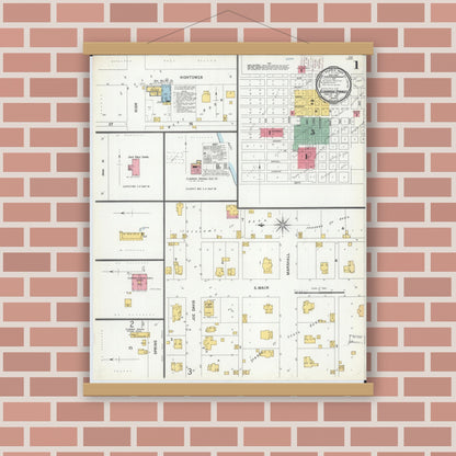 Old map wall art mockup — magnetic wood frame on brick wall — Sanborn Fire Insurance Map from Eldorado Springs, Cedar County, Missouri (1900) - Complete Map Set