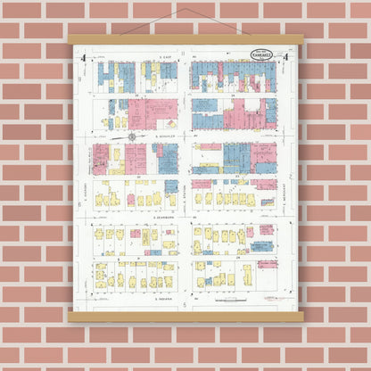 Old map wall art mockup — magnetic wood frame on brick wall — Sanborn Fire Insurance Map from Kankakee, Kankakee County, Illinois (1930), Sheet #0004
