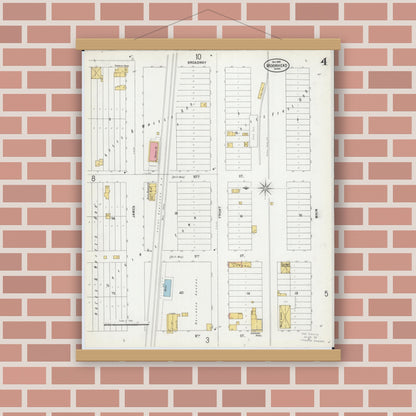 Old map wall art mockup — magnetic wood frame on brick wall — Sanborn Fire Insurance Map from Moorhead, Clay County, Minnesota (1899), Sheet #0004