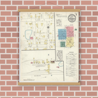 Old map wall art mockup — magnetic wood frame on brick wall — Sanborn Fire Insurance Map from Carterville, Williamson County, Illinois (1913) - Complete Map Set