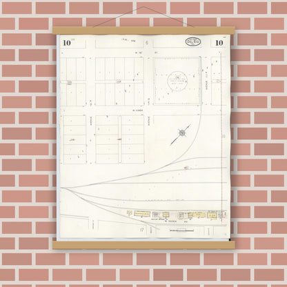 Old map wall art mockup — magnetic wood frame on brick wall — Sanborn Fire Insurance Map from Del Rio, Val Verde County, Texas (1948), Sheet #0010