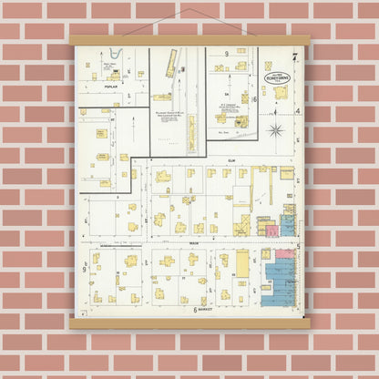 Old map wall art mockup — magnetic wood frame on brick wall — Sanborn Fire Insurance Map from Honey Grove, Fannin County, Texas (1902), Sheet #0007