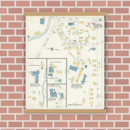 Old map wall art mockup — magnetic wood frame on brick wall — Sanborn Fire Insurance Map from Hammondsport, Steuben County, New York (1913), Sheet #0006