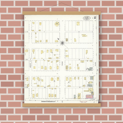 Old map wall art mockup — magnetic wood frame on brick wall — Sanborn Fire Insurance Map from Dinuba, Tulare County, California (1907), Sheet #0002
