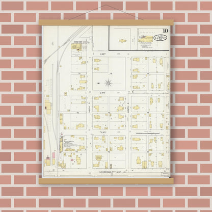 Old map wall art mockup — magnetic wood frame on brick wall — Sanborn Fire Insurance Map from Elwood, Madison County, Indiana (1895), Sheet #0010