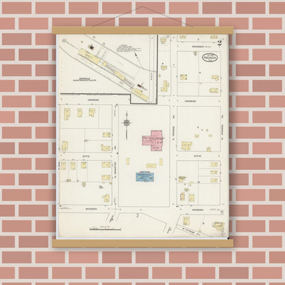 Old map wall art mockup — magnetic wood frame on brick wall — Sanborn Fire Insurance Map from Arcadia, DeSoto County, Florida (1914), Sheet #0002