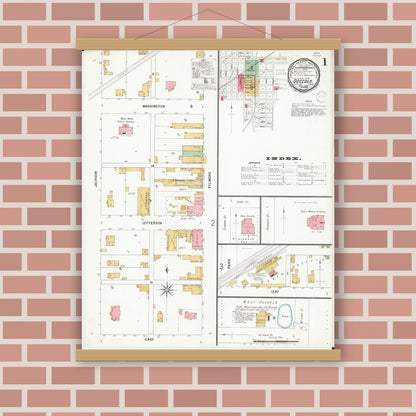 Old map wall art mockup — magnetic wood frame on brick wall — Sanborn Fire Insurance Map from Osceola, Clarke County, Iowa (1899) â€” Complete Set