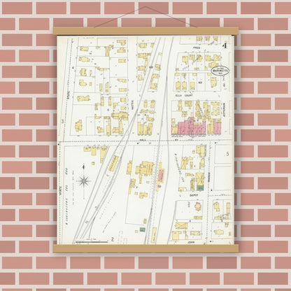 Old map wall art mockup — magnetic wood frame on brick wall — Sanborn Fire Insurance Map from Marinette, Marinette County, Wisconsin (1901), Sheet #0004