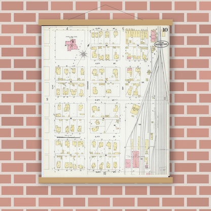 Old map wall art mockup — magnetic wood frame on brick wall — Sanborn Fire Insurance Map from Beardstown, Cass County, Illinois (1906), Sheet #0010
