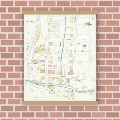 Old map wall art mockup — magnetic wood frame on brick wall — Sanborn Fire Insurance Map from Graham, Tazewell County, Virginia (1908), Sheet #0002