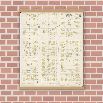 Old map wall art mockup — magnetic wood frame on brick wall — Sanborn Fire Insurance Map from Dowagiac, Cass County, Michigan (1922), Sheet #0005